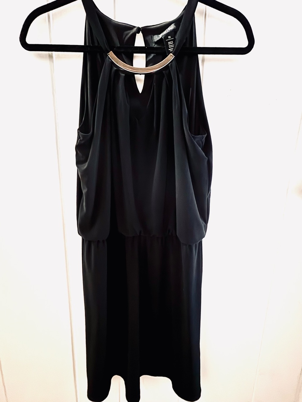 WHBM Black Sleeveless Halter Dress with Metallic Accent XS